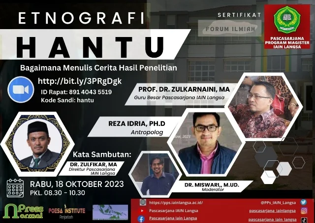 Pascasarjana IAIN Langsa Akan Menyelenggarakan Webinar Etnografi Hantu